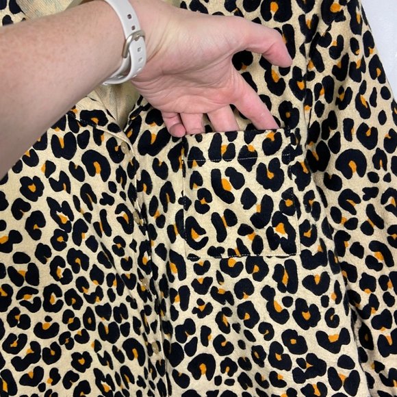 NEW Nordstrom Leopard Print Cotton Flannel Pajama Dress Nightshirt Size Medium - Picture 6 of 14